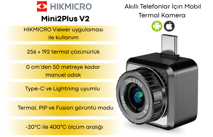 HIKMICRO Mini2Plus V2 iOS ve Android Uyumlu Mobil Termal Kamera Özellikleri